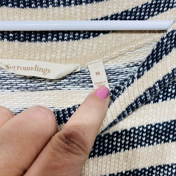 Soft Surroundings Sweater Size Medium Boat Neck Blue Beige Stripe Tunic - Picture 6 of 10